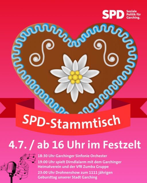 🥨🍻💧SPD Stammtisch in der #festzelt #box 🥨

🥨 4.7.
🥨 ab 16 Uhr
🥨 Festzelt im #bürgerpark 
@stadtgarching 

🤩 zum Ratschen und Austauschen über die Garchinger Stadtpolitik, die euch am Herzen ♥️ liegt!