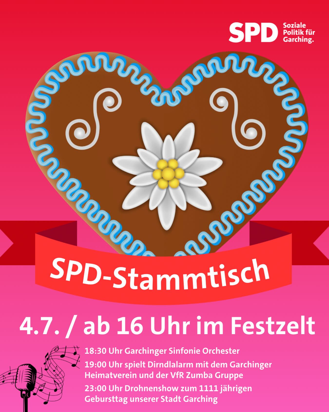 🥨🍻💧SPD Stammtisch in der #festzelt #box 🥨

🥨 4.7.
🥨 ab 16 Uhr
🥨 Festzelt im #bürgerpark 
@stadtgarching 

🤩 zum Ratschen und Austauschen über die Garchinger Stadtpolitik, die euch am Herzen ♥️ liegt!