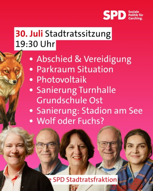 Diese und mehr wichtige Themen werden wir heute Abend im #stadtrat diskutieren und Entscheidungen treffen.
Es wird vielleicht hitzig diskutiert und gewiß auch heiß im Saal sein! Die #klimaerwärmung ist überall zu spüren.
Alle Infos hier zum Mitlesen:
https://www.garching.de/infosystem/to010?SILFDNR=1000191&refresh=false
#teilnahme #politik #wissenswertes