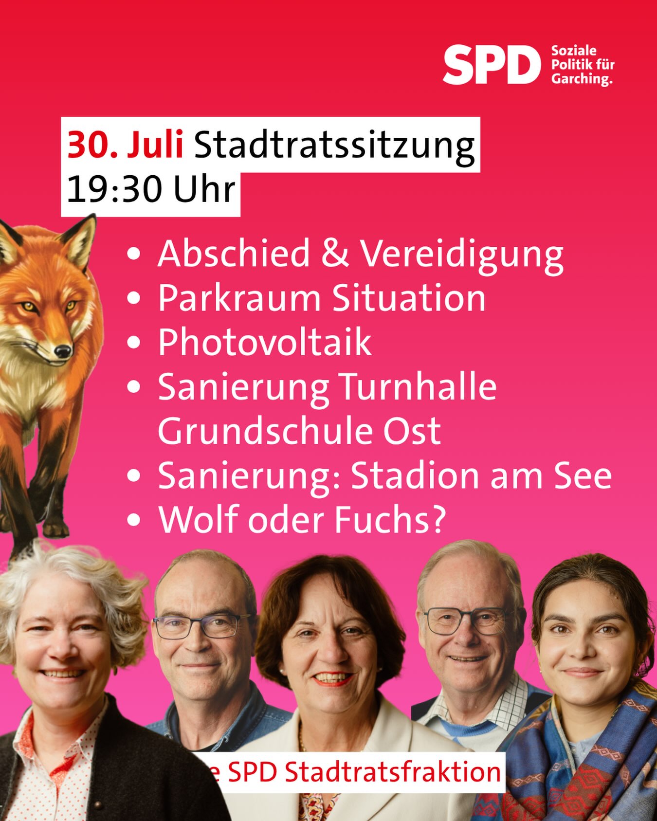 Diese und mehr wichtige Themen werden wir heute Abend im #stadtrat diskutieren und Entscheidungen treffen.
Es wird vielleicht hitzig diskutiert und gewiß auch heiß im Saal sein! Die #klimaerwärmung ist überall zu spüren.
Alle Infos hier zum Mitlesen:
https://www.garching.de/infosystem/to010?SILFDNR=1000191&refresh=false
#teilnahme #politik #wissenswertes
