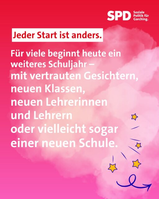 Jeder #start ist anders.
Für viele beginnt heute ein weiteres Schuljahr: mit vertrauten Gesichtern, neuer Klassen, neuen Lehrerinnen und Lehrern oder vielleicht sogar einer neuen Schule.
Für die einen bedeutet das neue Freundschaften, für andere einen wichtigen Abschluss, für manche einen Neustart und für wieder andere einfach: langsam wieder in den Alltag finden.
Wir wünschen allen Schülerinnen und Schülern einen guten Start… mit Menschen, die euch unterstützen, Momenten, die euch Freude machen und dem Mut, euren eigenen Weg zu gehen 🤩
#garching #hochbrück #landkreismünchen #münchen