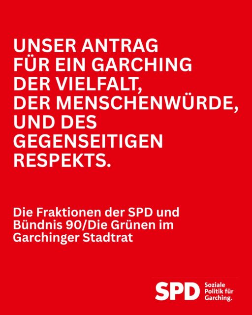 Gemeinsam mit unseren Kolleginnen und Kollegen der Fraktion @gruenegarching  haben wir einen Antrag eingereicht, damit in unseren städtischen Räumen die Menschenrechte, die Vielfalt und der gegenseitige Respekt geschützt werden. 

https://www.spd-garching.de/